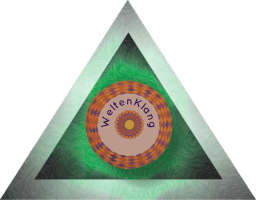 Logo Weltenklang, ein mehrfarbiges Dreieck.